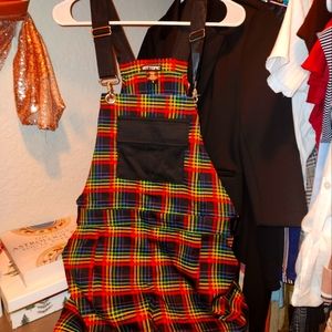 Rainbow Overall shorts from HotTopic in the mall brand new.